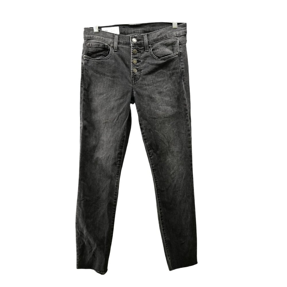Gap True Skinny Mid‎ Rise Jeans Womens 6 Washed Black Button Fly Stretch Raw Hem
